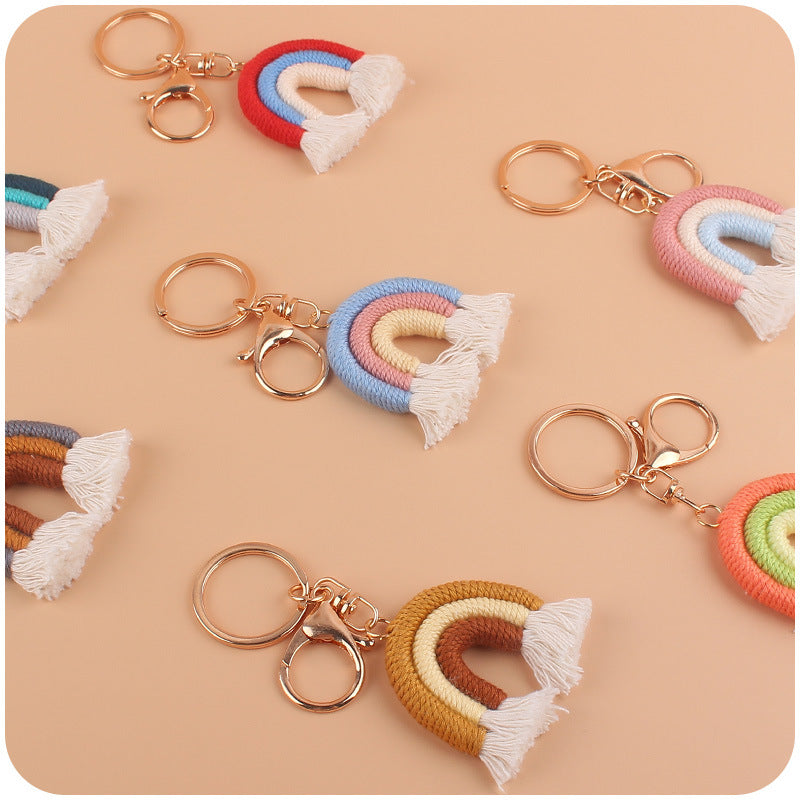 Wholesale Cotton Rope Little Rainbow Handwoven Pendant Tassel Bag Keychains